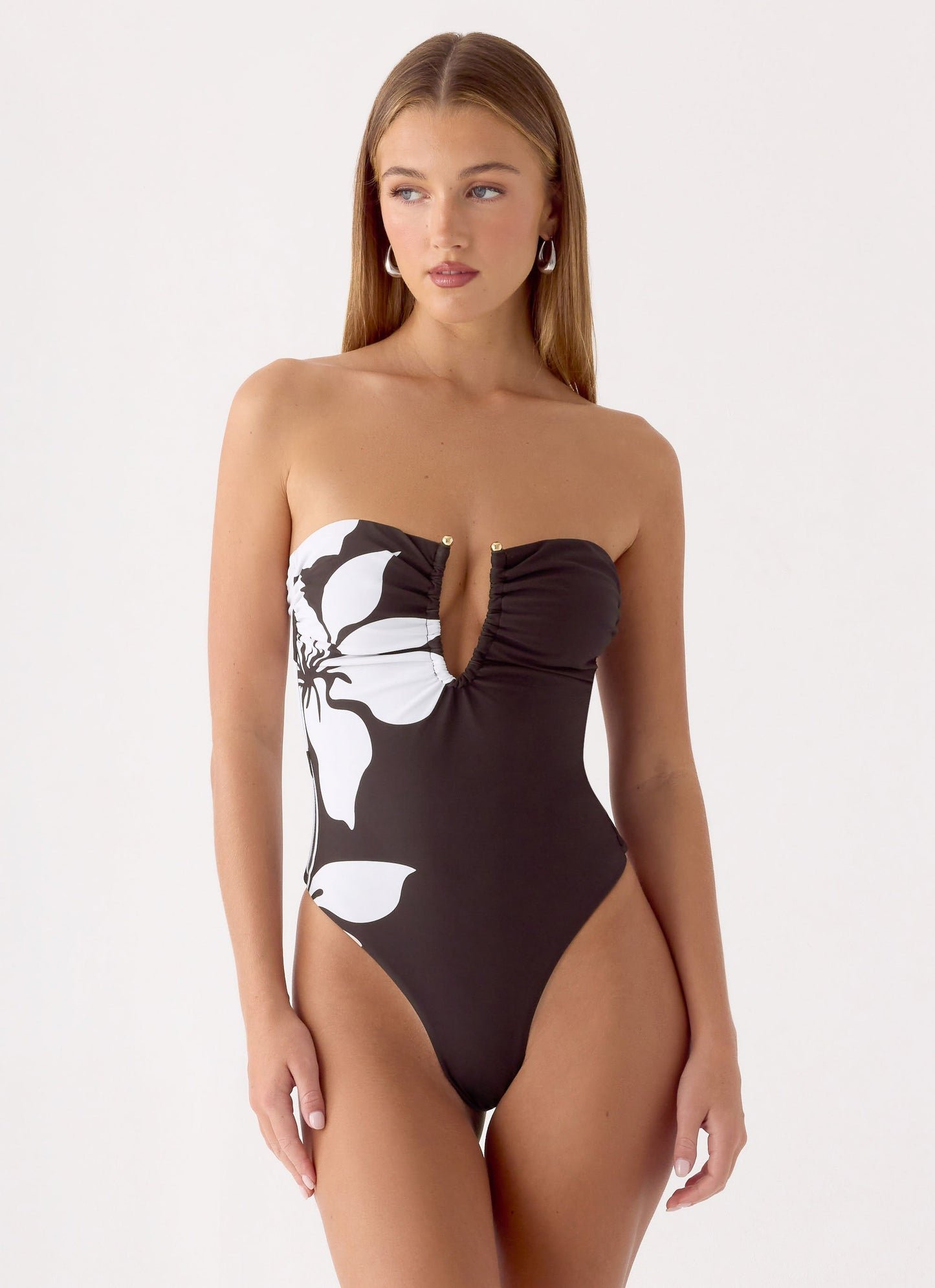 Emberly Strapless Swimsuit Chocolate Floral